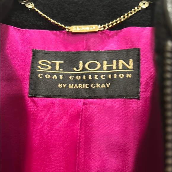 St. John Black Trench Coat with Pink Lining gorgeous and super classy. - Picture 2 of 10